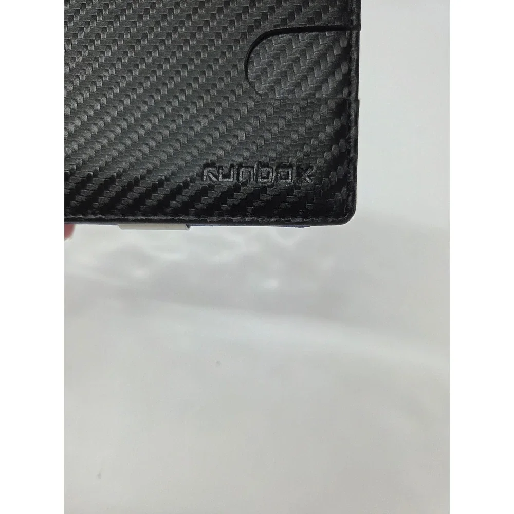 Runbox Mens Carbon Fiber Bifold Wallet Black Blue Money Clip Slim ID Window RFID